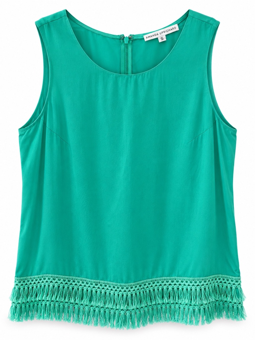 Amanda Uprichard Sleeveless Fringe Hem Blouse Green Size S Like New
